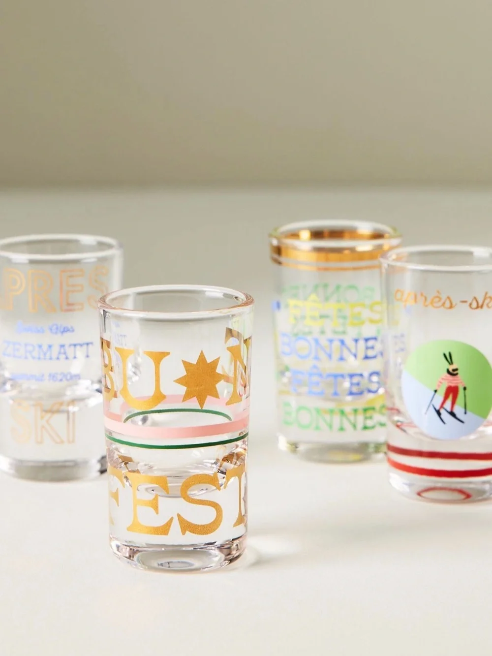 Anthropologie Apres Ski Shot Glasses Set of 4 NEW NIB